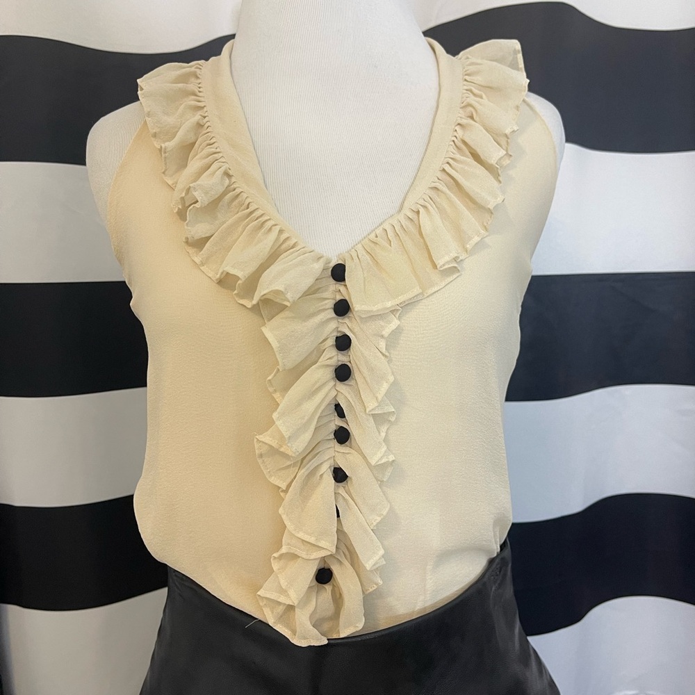 BCBG MAXAZRIA Ruffled Halter with faux buttons